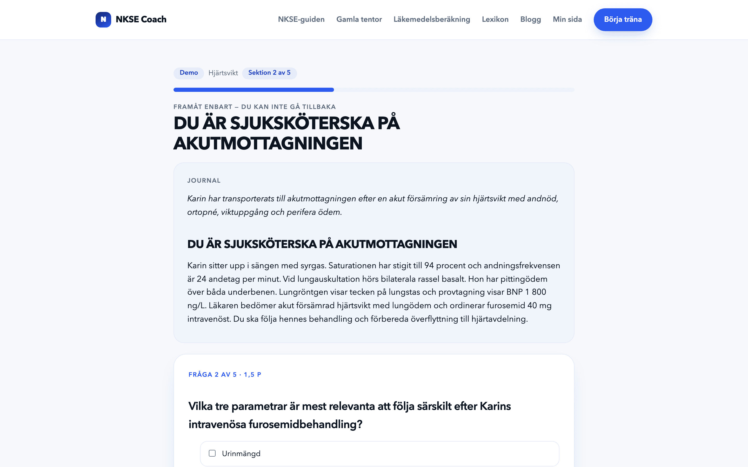NKSE-övningstenta i MEQ-format — nytt blad avslöjas i patientfallet